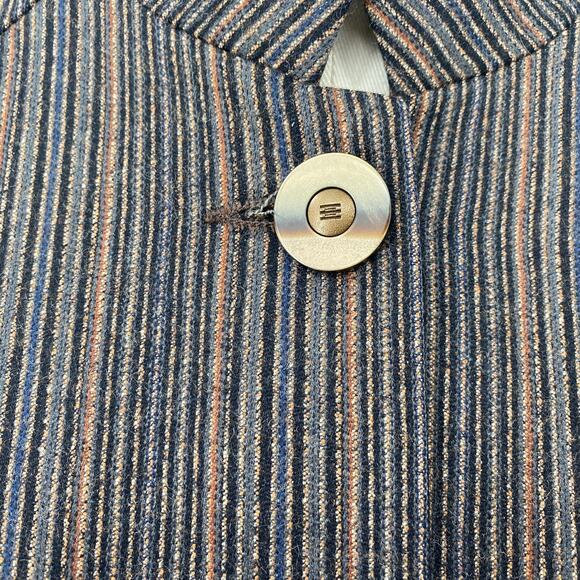 Vintage 90s Carmel Zhao Wool Blazer Single Breasted Striped Brown Womens 6 - Picture 4 of 15